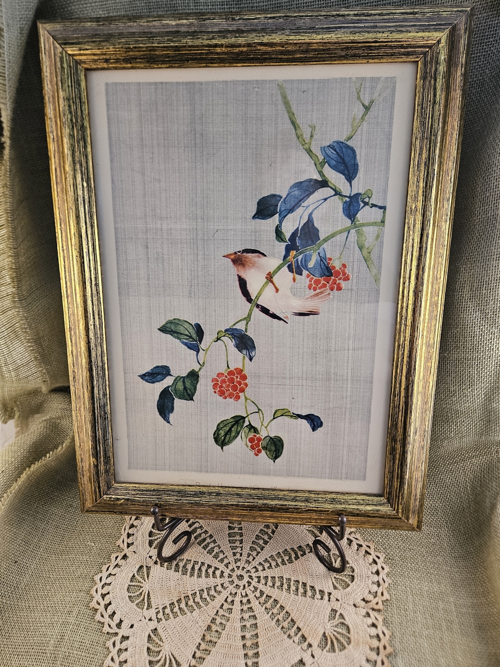 Pair Of Gold-Framed Tung Lai-Chen Watercolor Reproduction Prints Birds Chinese